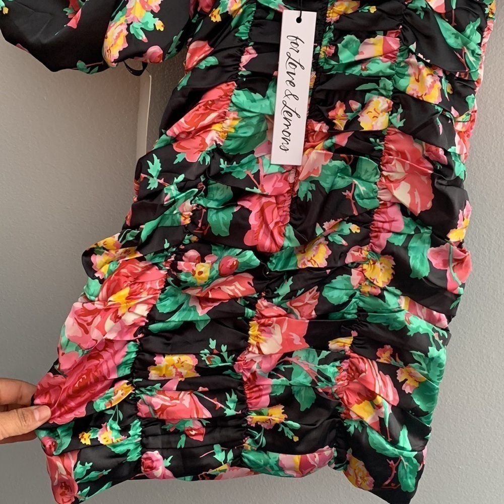 NWT For Love and Lemons Jolie Floral Ruched Puff Sleeve Mini Dress size XS - Picture 11 of 11